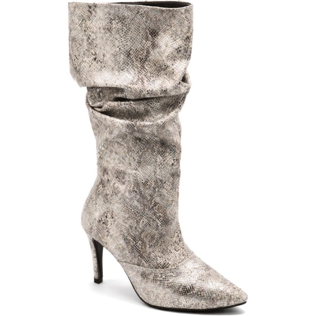 Bota Feminina Enrugada Cano Longo Salto Fino Elegante 1714 Estampa Cobra