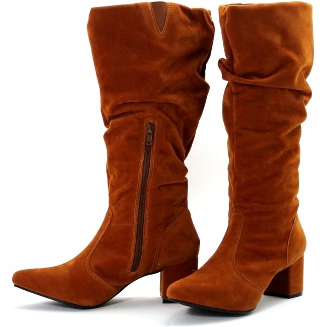 Botas Femininas Sloutchy Lirom Cano Alto Longo Inverno Camurça Caramelo