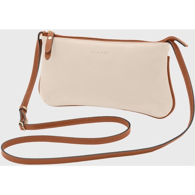 Bolsa Transversal de Couro Mariart Caipirinha Off White/Camel