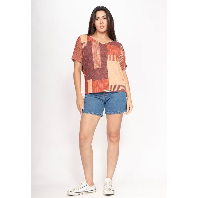 Blusa Amazonia Vital Básica Morcego Malha Gola V Manga Curta Tramas do Sol