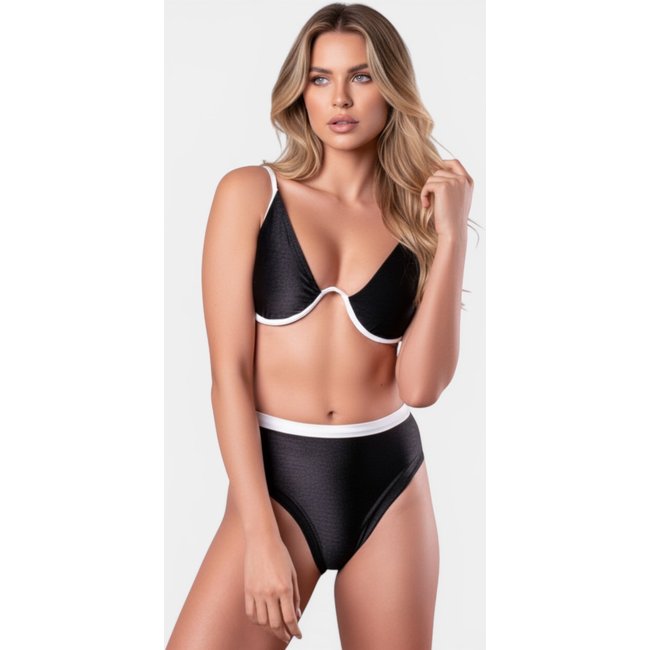 Biquíni Areia Branca Praya Hot Pant Bicolor Preto