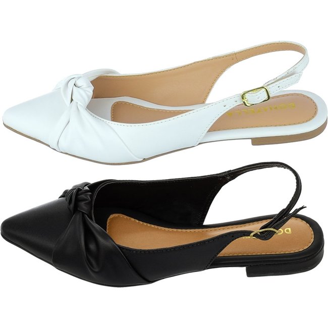Kit 2 Pares Mule Feminino Sapatilha Bico Fino Donatella Shoes Rasteira Slingback Nó Preto e Branco