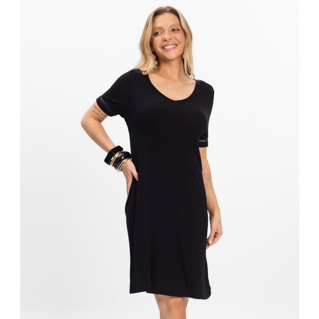 Vestido Curto Feminino Ribana de Viscose Rovitex Preto