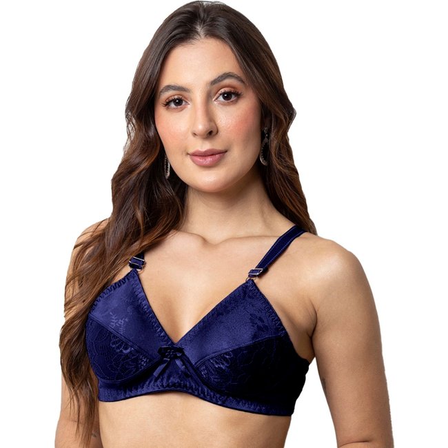 Sutiã Gabi Lingerie Sem Bojo Moda Elegante Confortável Soutien Básico Detalhado Renda Feminino Azul Marinho