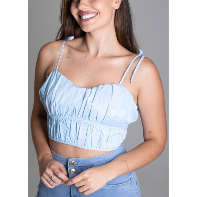 Cropped Sawary Fashion Franzido Sutileza AZUL