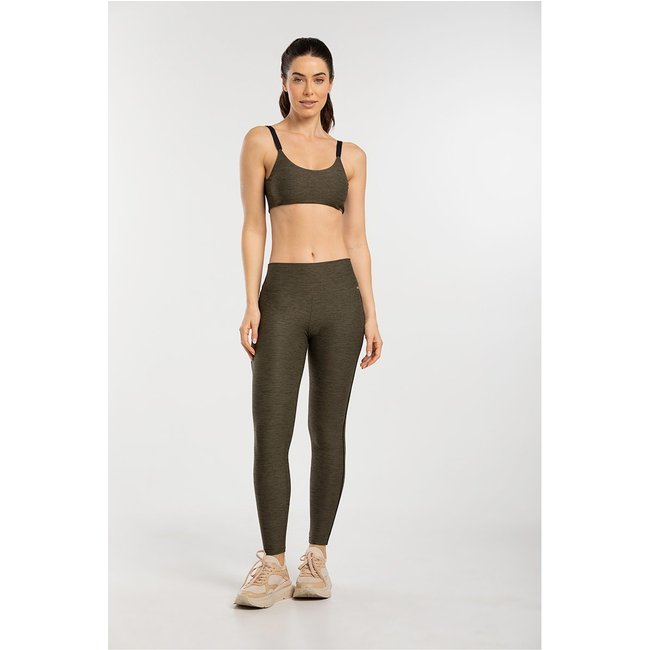 Calça Legging Fitness Feminina com Cós Alto Avulsa Cor Verde Militar
