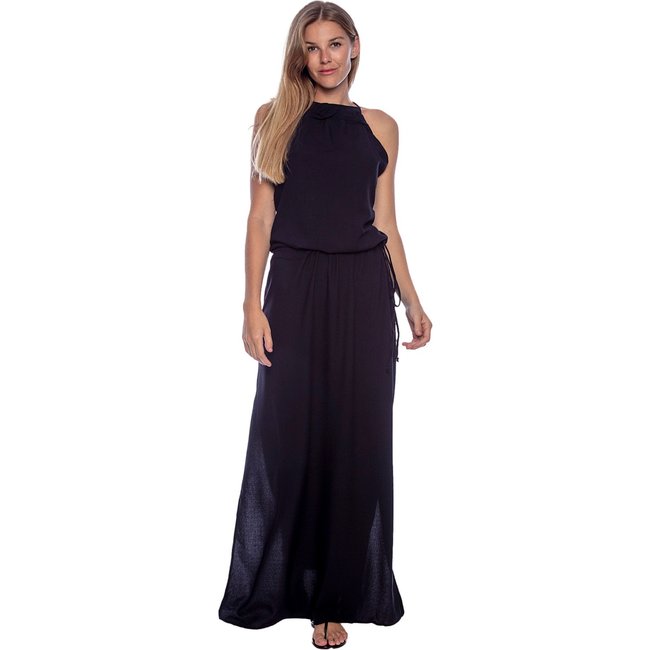 Vestido Longo Plano Amarração Amazonia Vital Preto