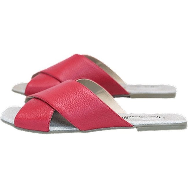 Chinelo Rasteirinha Tiras em Couro Vermelho