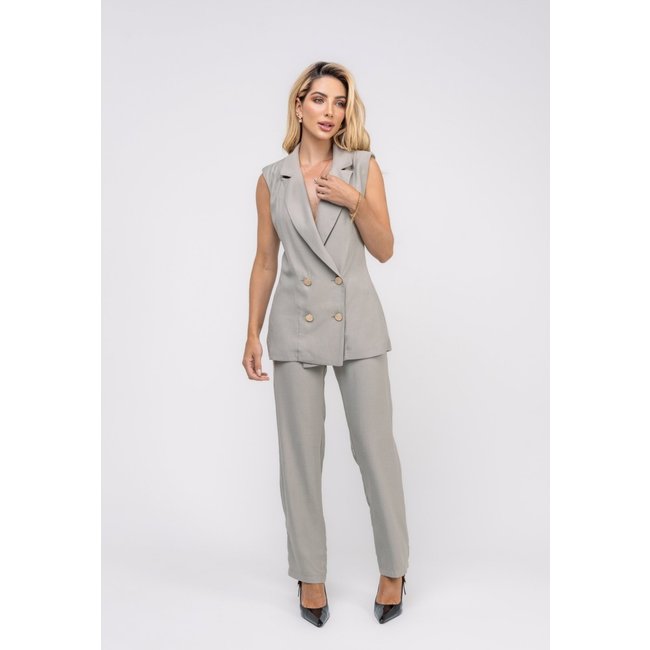 Conjunto Alfaiataria Wide Leg e Colete Salvatore Cinza