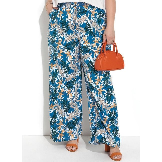 Calça Em Malha Folhagem Cítrica Azul Marguerite