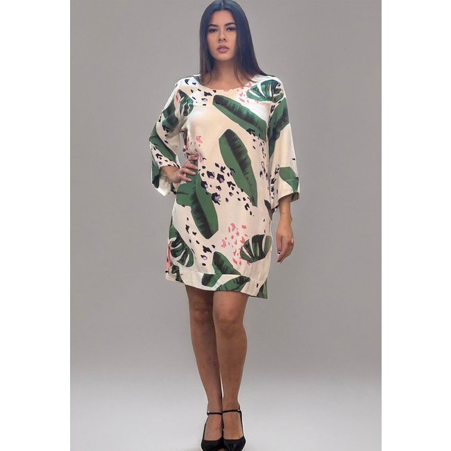 Vestido Curto Amazonia Vital Viscose Manga Ampla Balli Folhagem Poética
