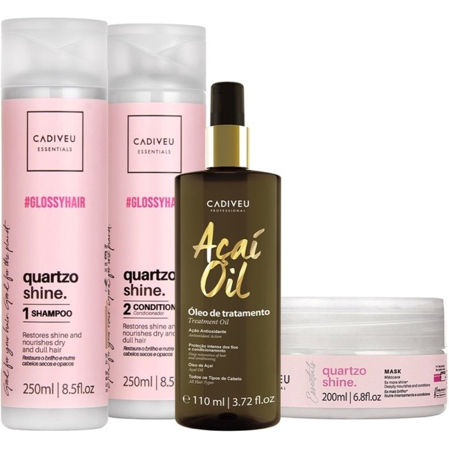 Kit Cadiveu Professional Quartzo Shine Shampoo Condicionador Máscara e Açaí Oil 110 (4 produtos)