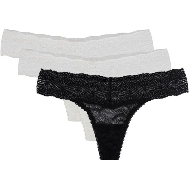 Kit 3 Calcinhas Fio Renda Shiny Love Branco/Preto