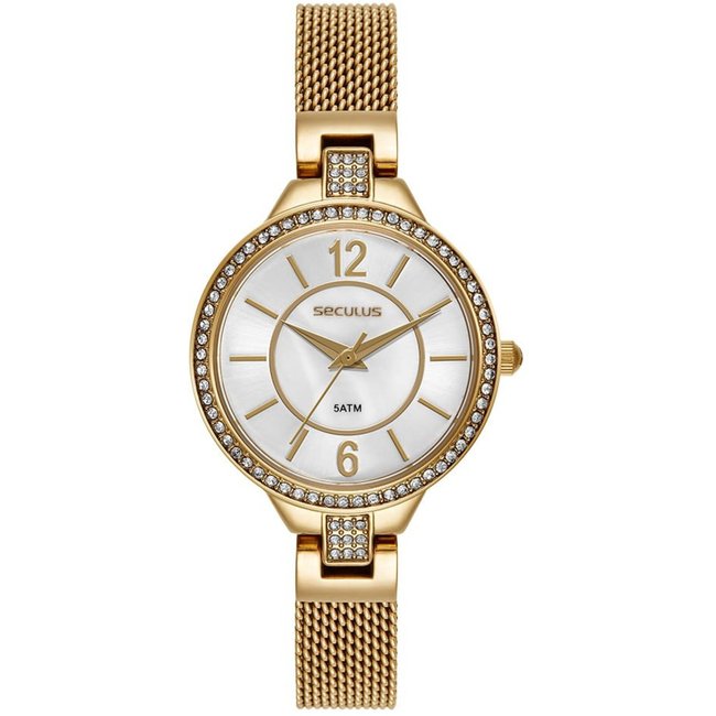 Relógio Feminino Seculus Analógico Dourado Minimalista Seculus