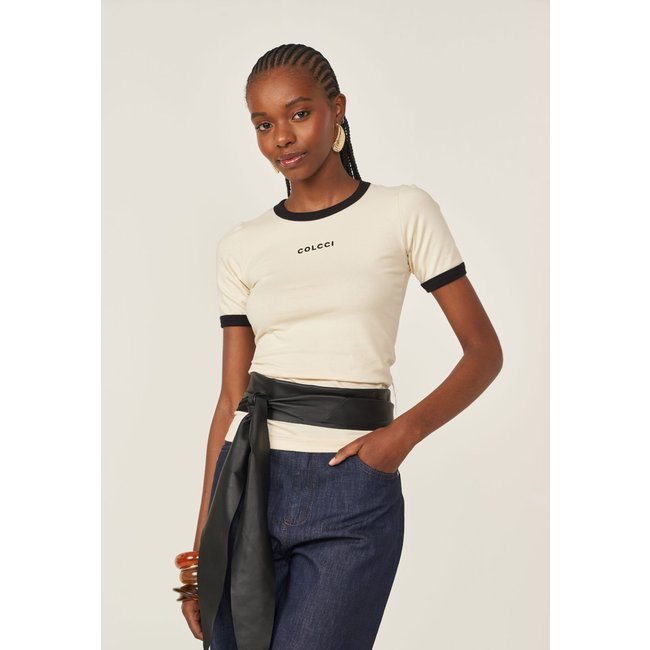 Camiseta Feminina Colcci Ringer Logo Off-White