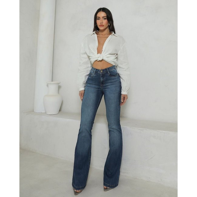Calça Jeans Flare Feminina Cintura Alta 25025 Escura Consciência