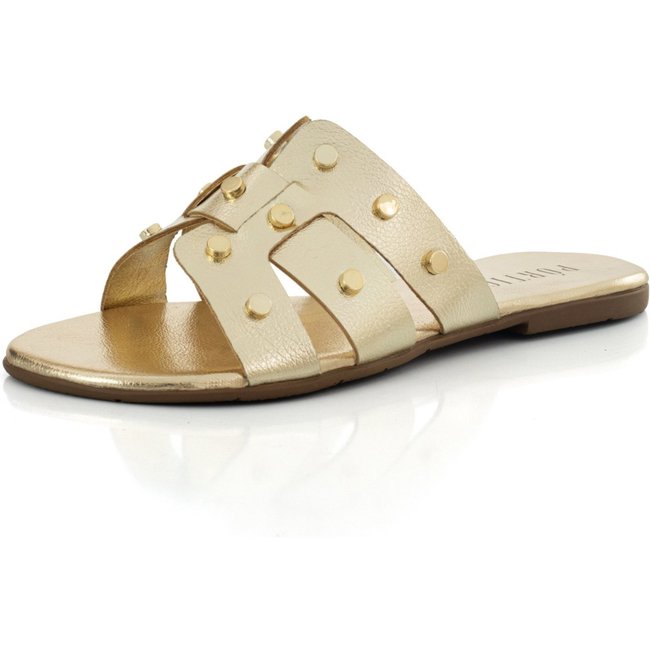 Sandália Feminina Rasteira Flatform Metal Brilho Enfeite Dourado