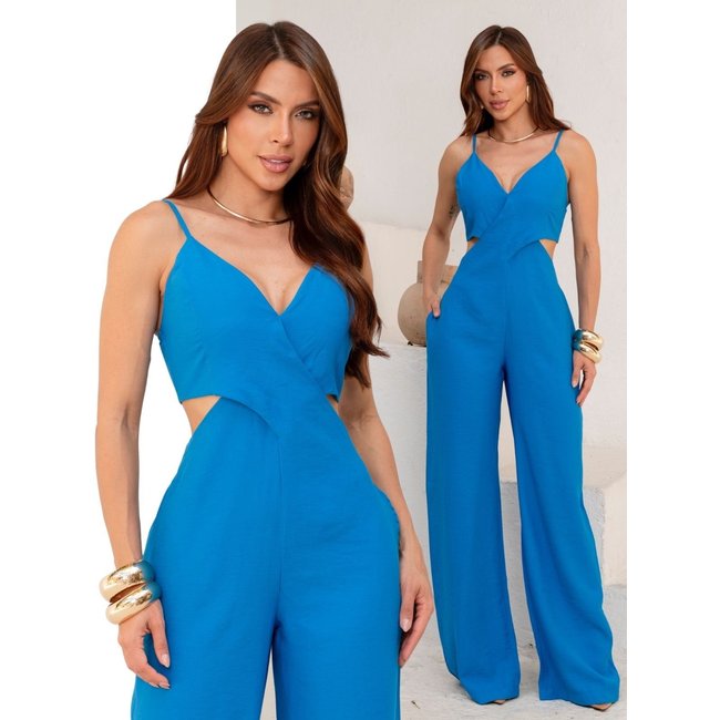 Macacão Feminino Longo Divina Gata Com Recortes Laterais - Azul Algarve