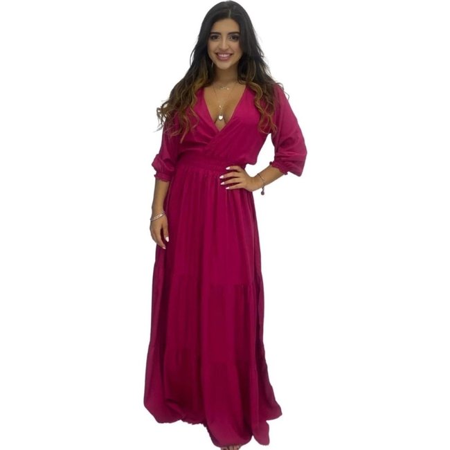 Vestido de Inverno Longo Transpasse Lastex Viscose Pink