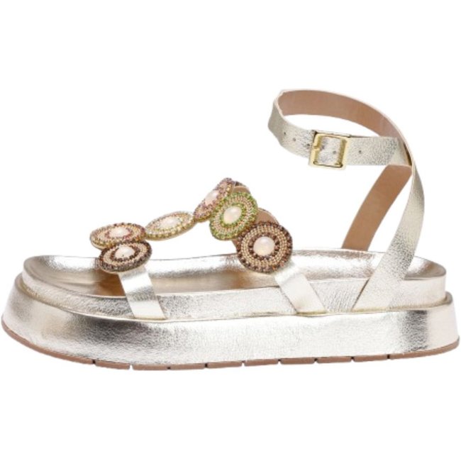 Sandália LeRUCHEL Papete Flatform Pedraria Ouro