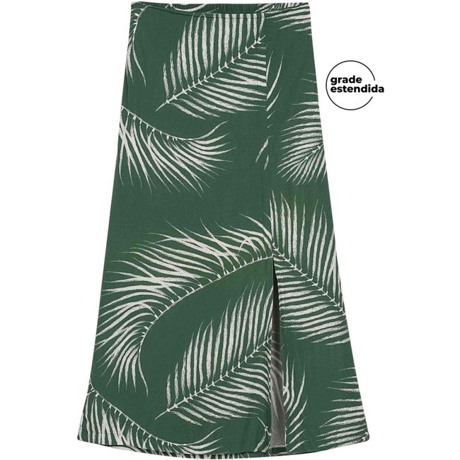 Saia Feminina Midi Floral Com Fenda Marialícia Verde