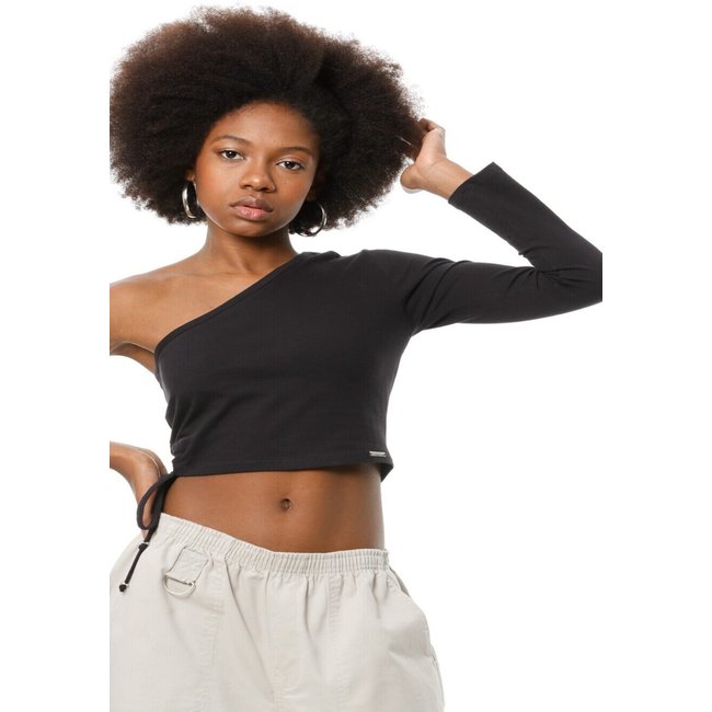 Blusa Cropped Cotton Amarração Preto Poah Noah 14 Preto