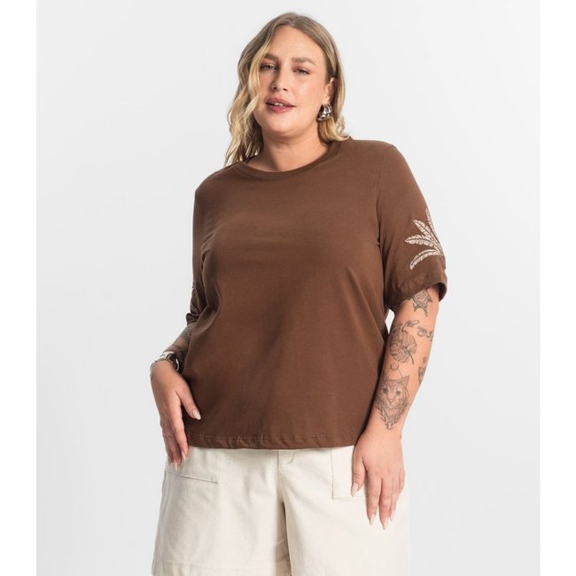 Blusa Feminina Manga Curta Secret Glam Marrom