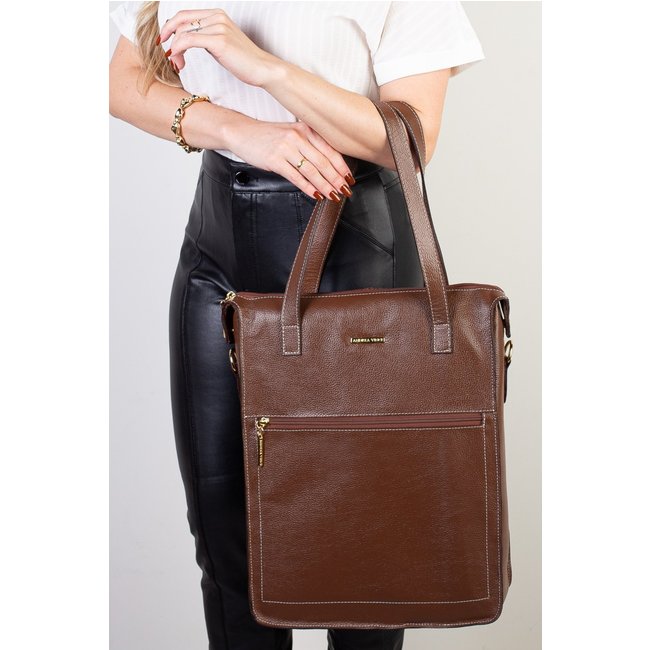Bolsa para notebook em couro liso Sandra - Whisky