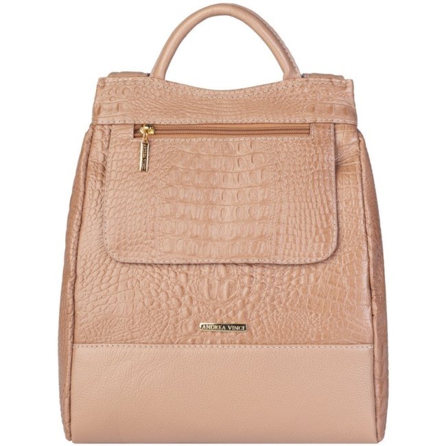 Mochila Andrea Vinci Pequena Antifurto Couro Croco Susan - Bege