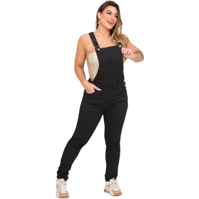 Macacão moda feminina casual sarja