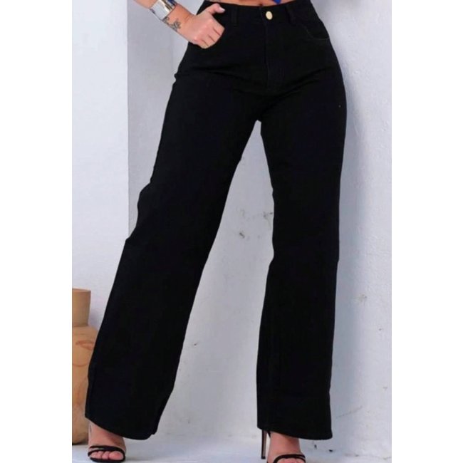 Calça Wide Leg Feminina Kovali Tecido Premium Preto