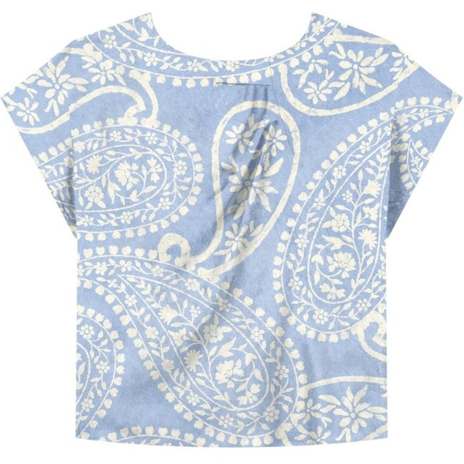 Blusa Estampada De Mangas Curtas Com Pregas