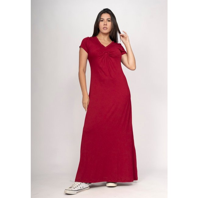 Vestido CabanaFree Coema Longo Malha Detalhe no Busto Bordô