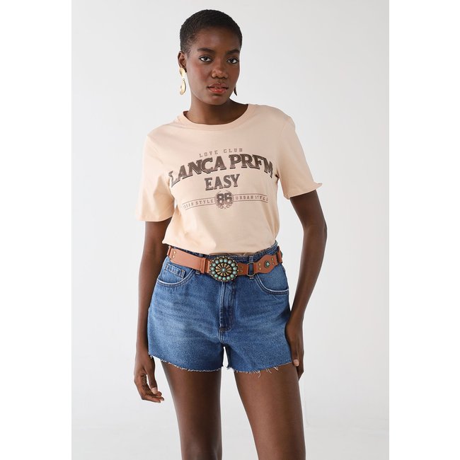 Camiseta Feminina Lança Perfume Estampa Lettering Rosa