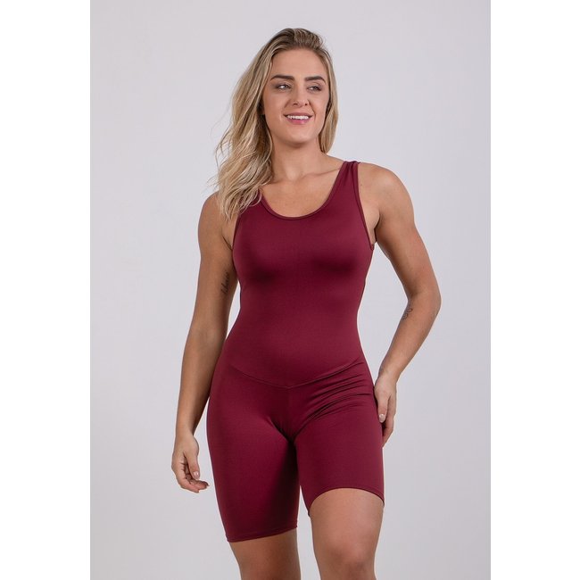 Macaquinho 4 Estações Fitness Carol Curto Feminino Com Decote Academia Treino Vinho