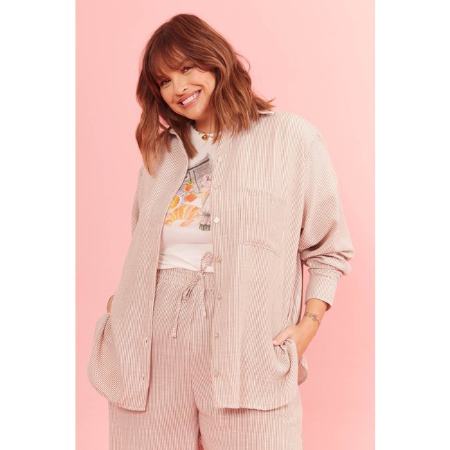 Camisa In Love Joice Listrado Bege