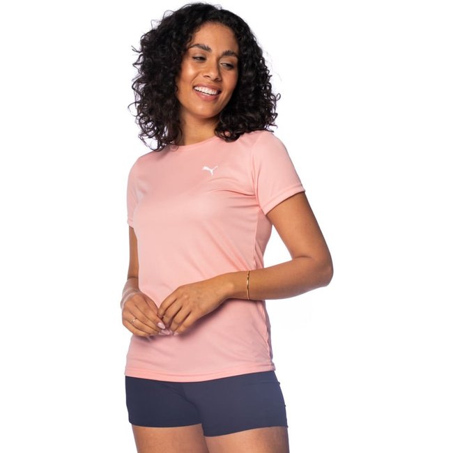 Camiseta Feminina Puma Ess Logo Polly Tee Salmão/Branco