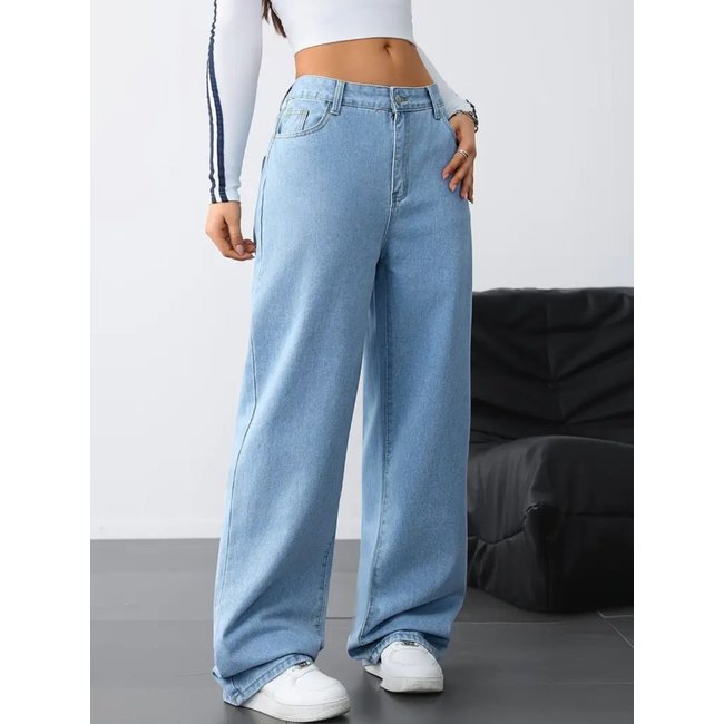Calça Jeans Wide Leg Feminina Safira Moda Pantalona Azul Claro