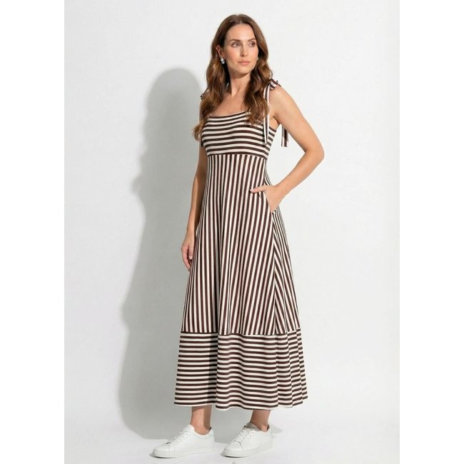 Vestido Em Canelado Listrado Marrom E Branco Quintess