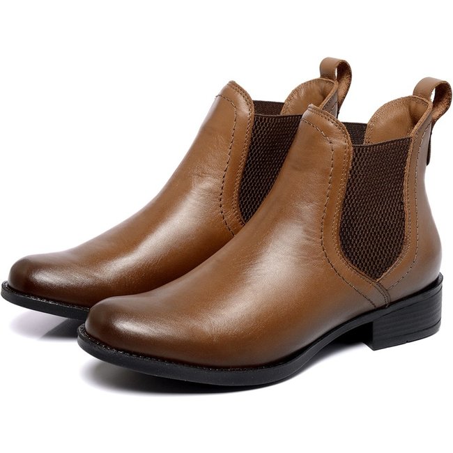 Bota Botina Feminina Chelsea Texana Em Couro