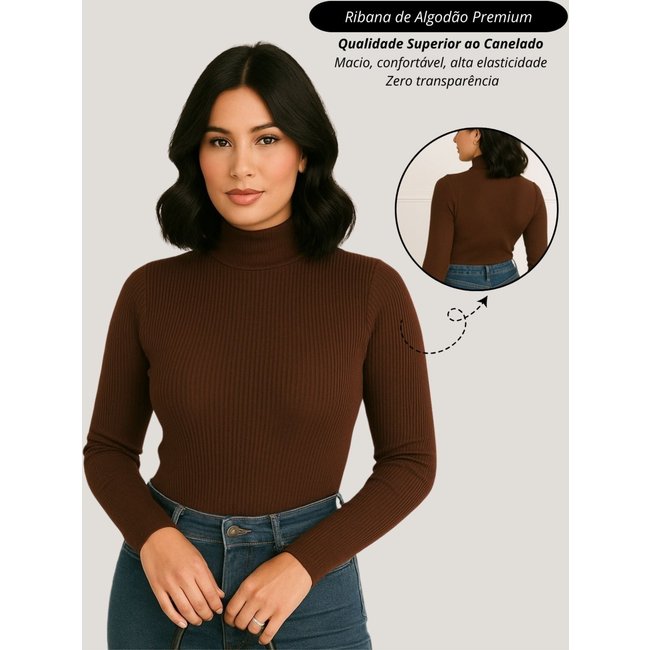 Blusa feminino cacharrel café Garota Urbana Fashion Outono inverno casual diario basico ribana canelado algodão
