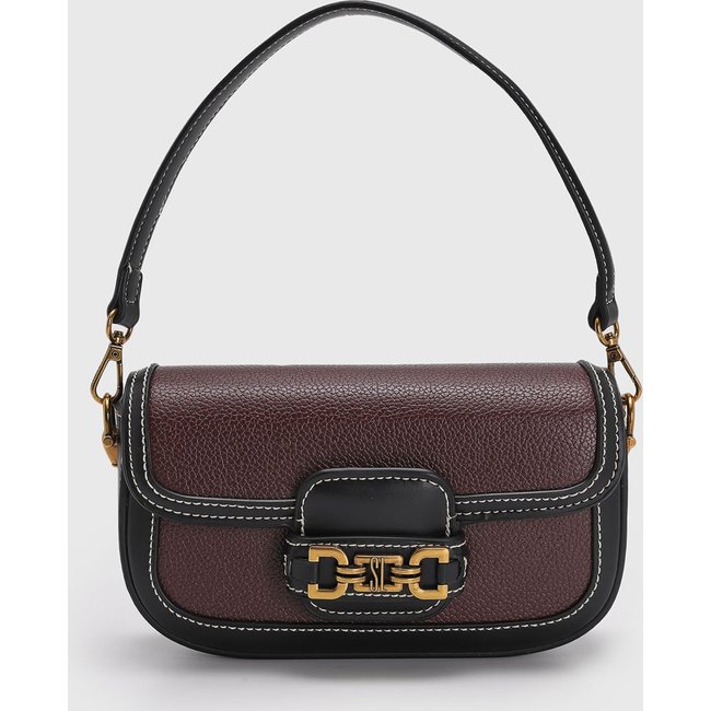 Bolsa Feminina Santa Lolla Média Monograma Bordô e Preto