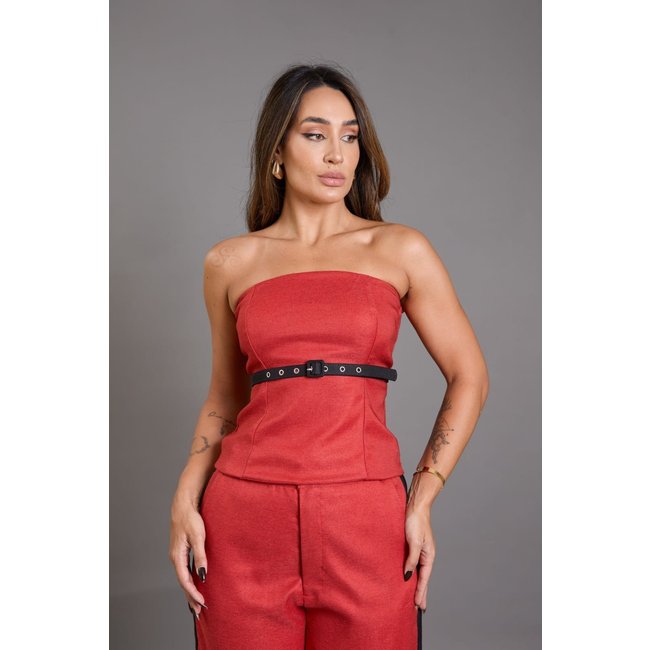 Blusa sem Alça Feminina Poliéster e Zíper Lemier Collection Vermelho
