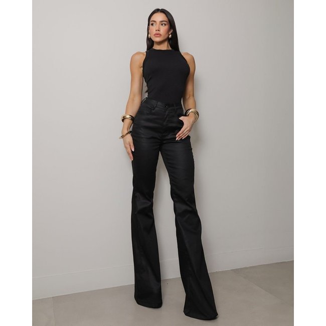 Calça Sarja Feminina Flare Cintura Alta 25098 Preto Consciência
