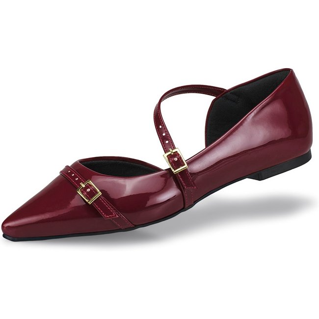 Sapato Feminino Sapatilha Slingback Rasteira Bico Fino Fivelas Mule Social Casual 6772 Marsala