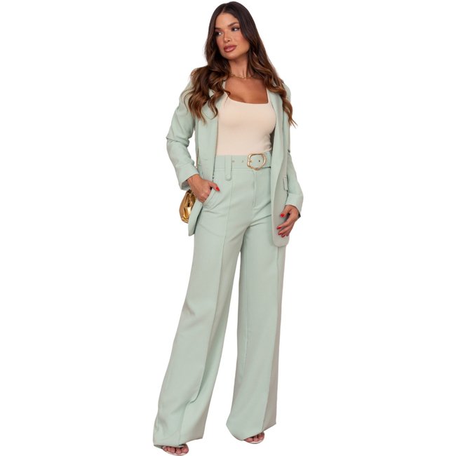 Calça MOS Feminina Pantalona de Alfaiataria Social com Cinto Verde Claro Menta – Mariana Olympio