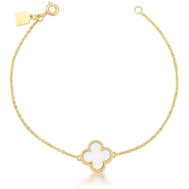 Infantil - Pulseira Maleável Trevo Madrepérola Semijoia Banhada a Ouro 18K Ania Store