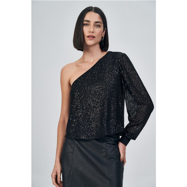 Blusa Manga Única Paetê Black Feminina Acostamento