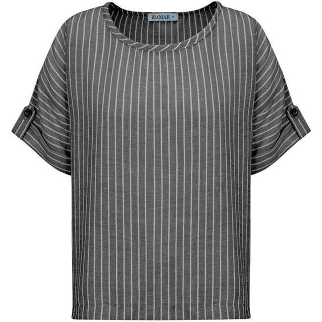Blusa Feminina Biamar Mullet Listrada Cinza Escuro/Claro