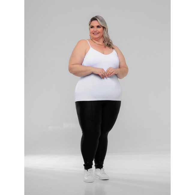 Regata Plus Size Feminina Basica Alcinha Fina Leve Estilo Casual GARAIS MODA Verão Branco OFF